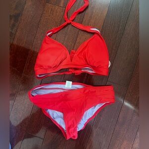 Prana Vibrant Red Bikini Set. Top is size L, bottom is size M
